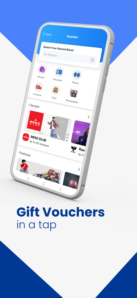ShareTrip: Flight Shop Voucher - Mobile app interface of ShareTrip showing various gift voucher categories and brand discounts.