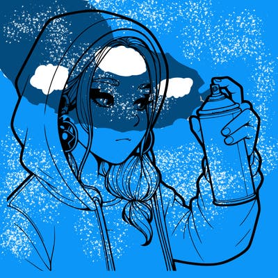 a realistic girl, spray painting