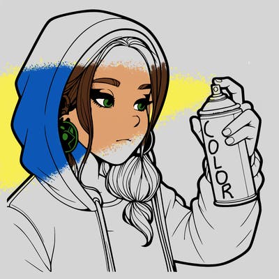 a realistic girl, spray painting