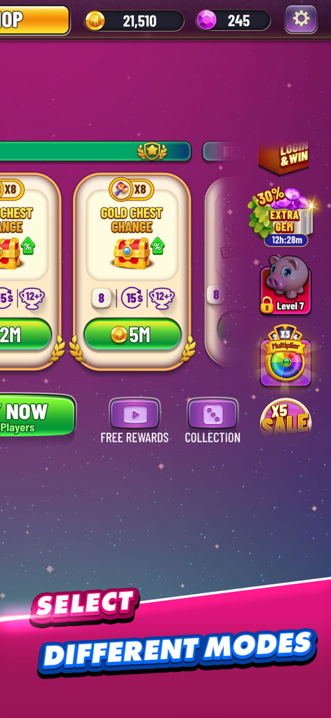 Backgammon Plus - Board Games - Interfaccia dell'app Backgammon Plus che mostra il menu delle modalità di gioco e le icone delle ricompense.