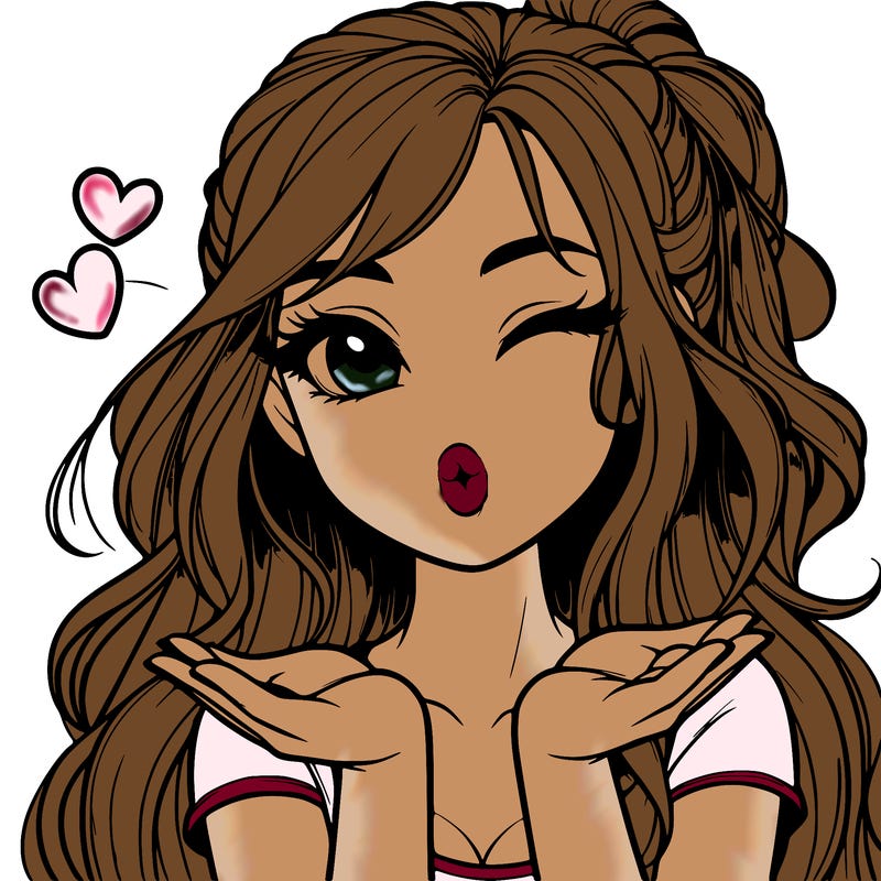 realistic girl winking and blowing a kiss while making heart hands