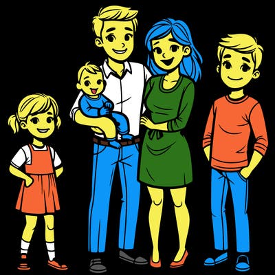 mom, dad, son, daughter, baby girl