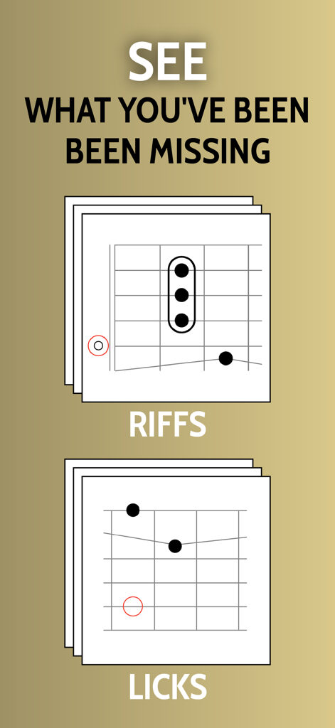 Visuelle Diagramme von Rockgitarren-Riffs und Licks-Griffbrettformen