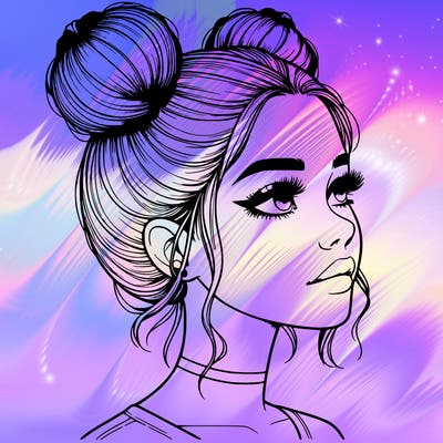 realistic girl with buns on the top of her head