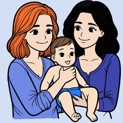 two realistic women holding one baby together