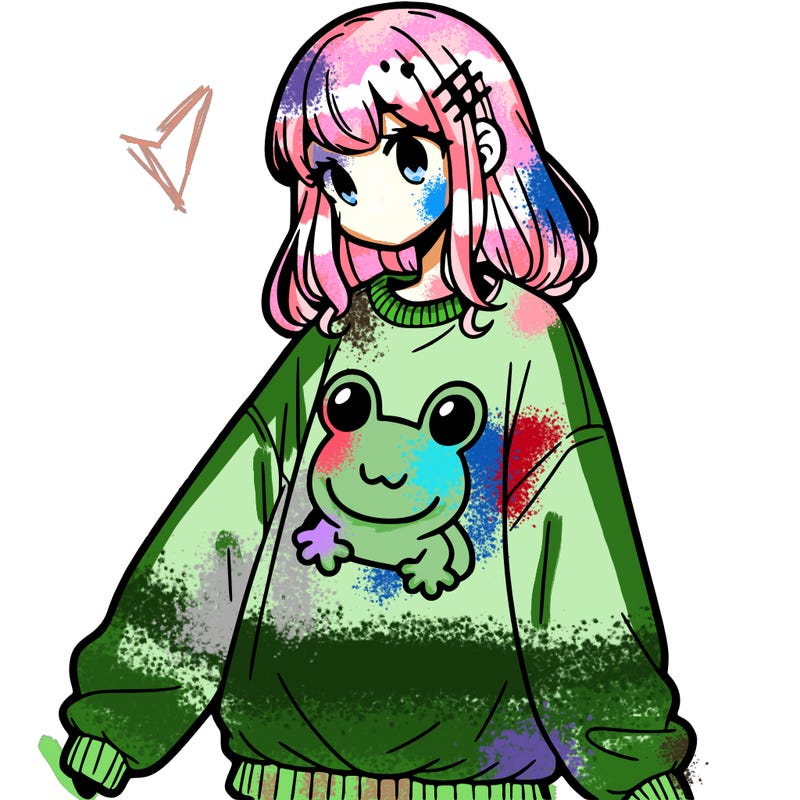 girl wearing frogging sweatshirt