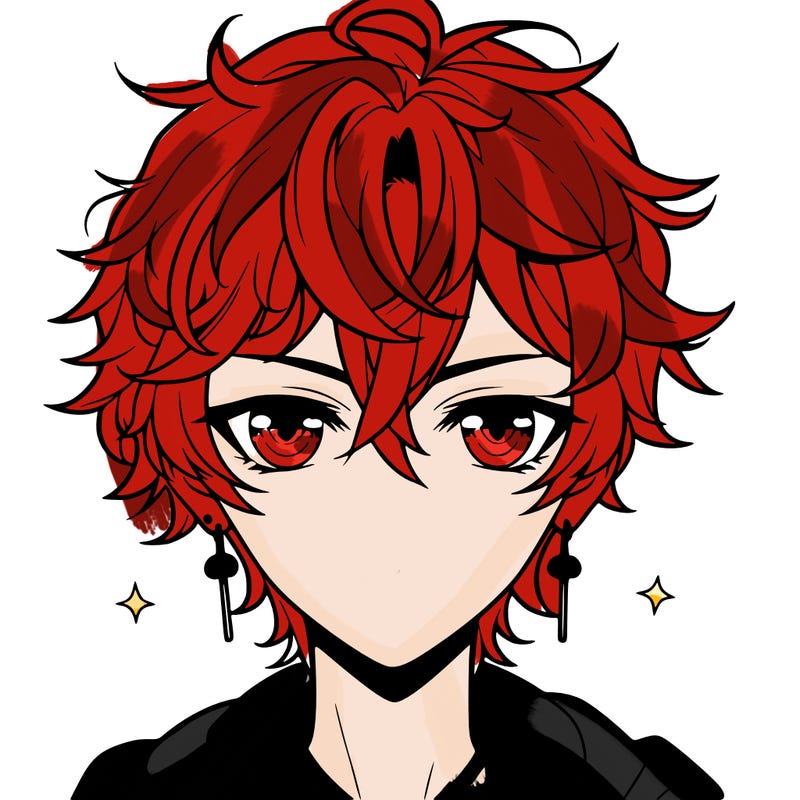 anime boy with wavy hair and piercings