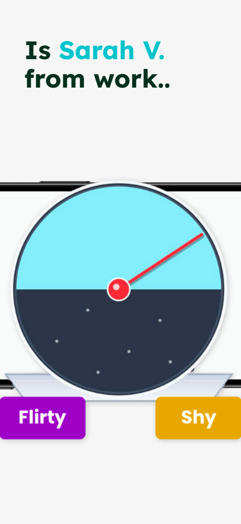 Perfect Match Headsynch game screen with a spectrum dial between Flirty and Shy labels