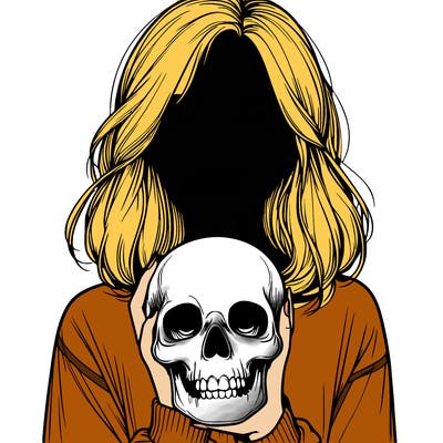 realistic girl holding a skull