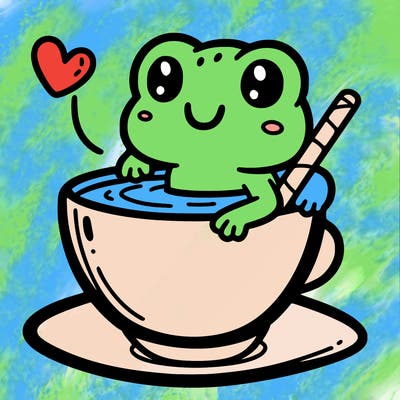 cute frog in a tea cup