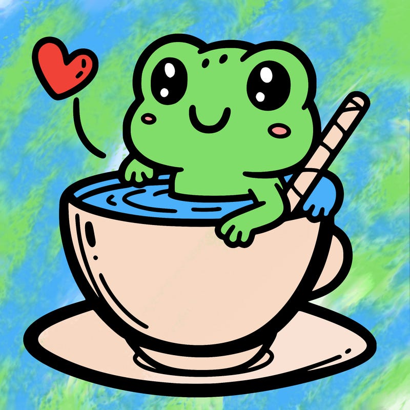 cute frog in a tea cup