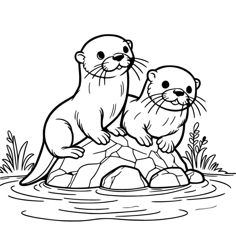 otters on a rock