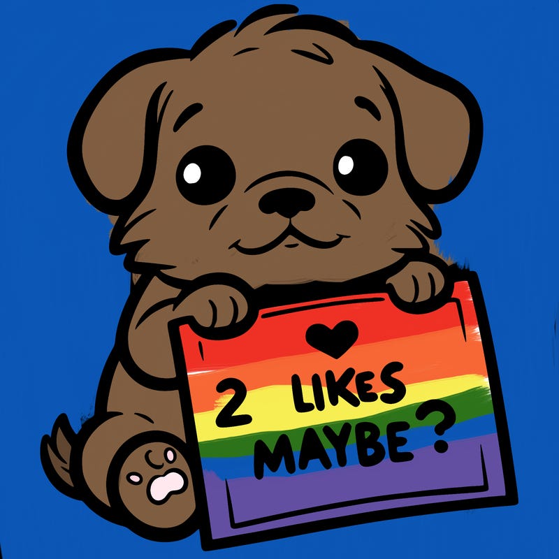 a puppy holding a sign that says 2 likes maybe?