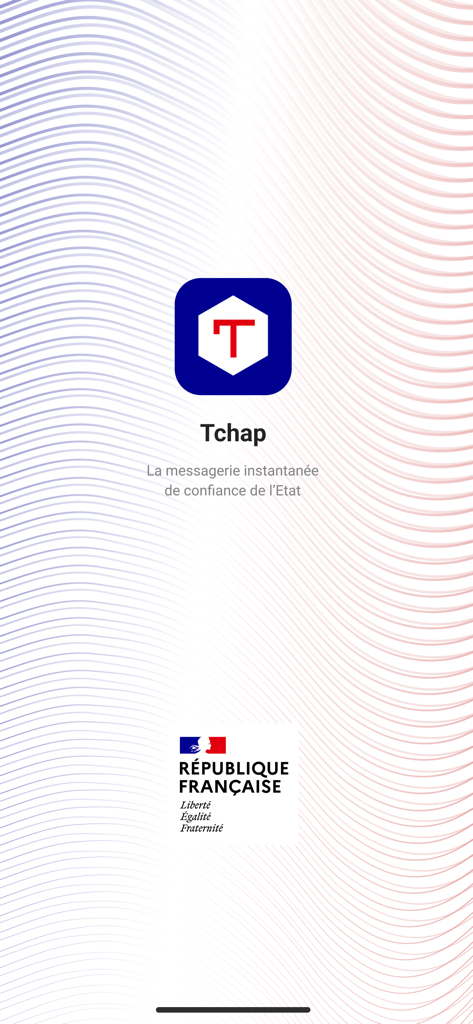Splash screen of the Tchap app featuring its logo and the official French Republic emblem.