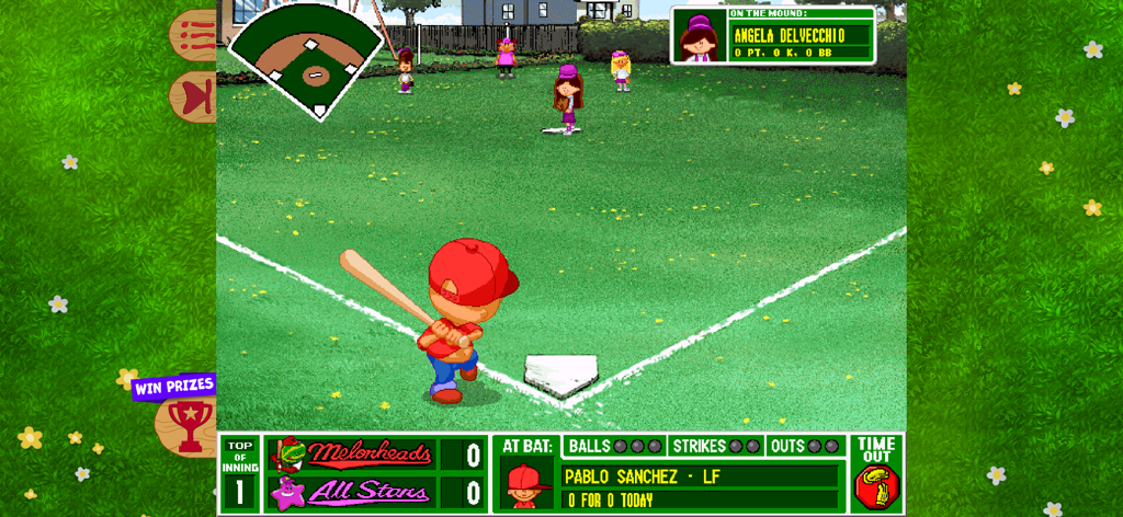 Backyard Baseball '97 - Gameplay screenshot of Pablo Sanchez at bat in Backyard Baseball 97 mobile game