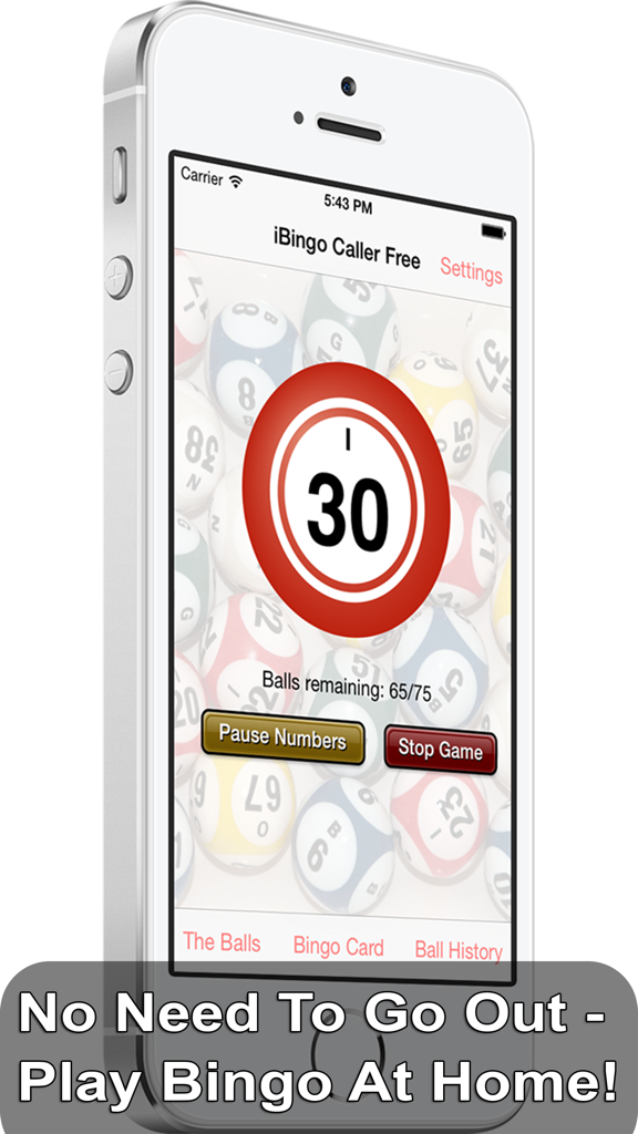 iBingo Caller Free - Play Bingo at Home with Friends! - iBingo Caller app interface on a mobile phone displaying a called number for a home game.