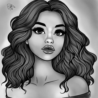 realistic girl with wavy hair and lips