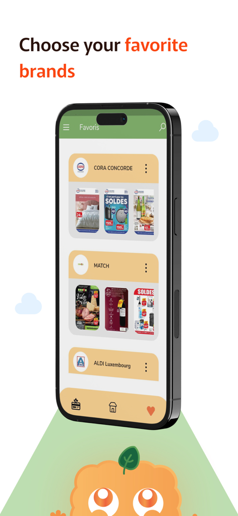 Biscuit - Teléfono móvil mostrando las marcas favoritas y los catálogos de tiendas en la pantalla de la aplicación Biscuit