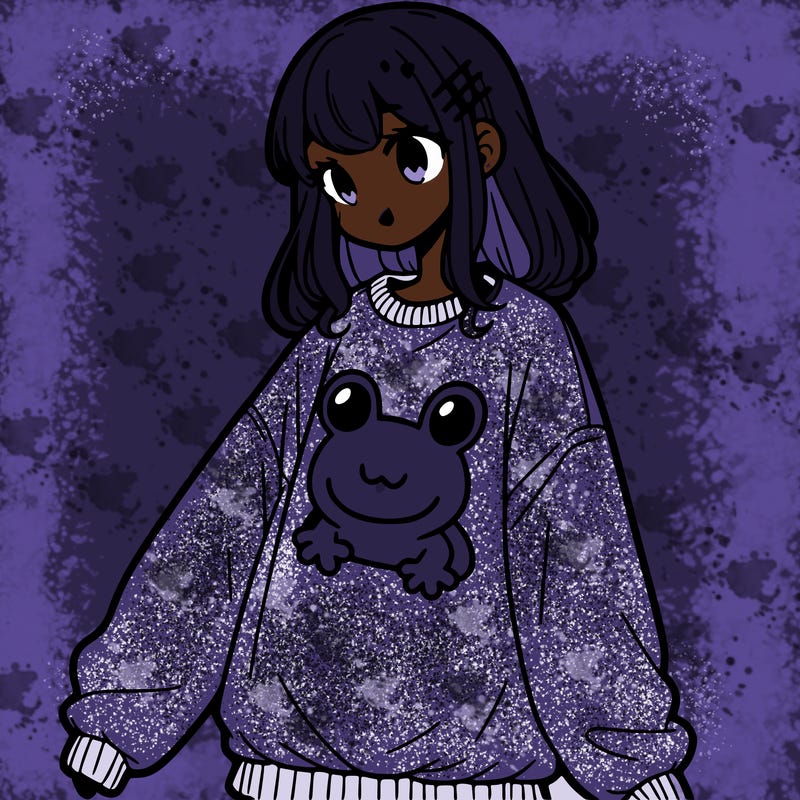 girl wearing frogging sweatshirt