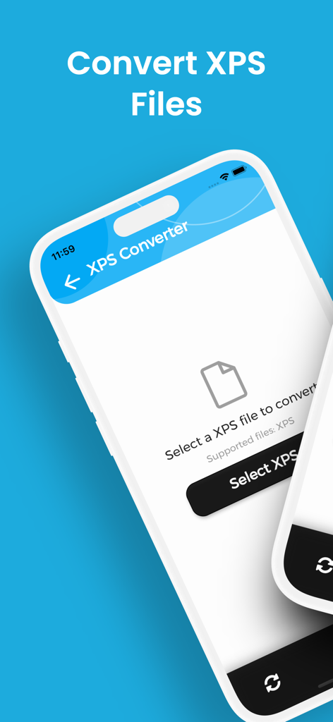 XPS Converter, XPS to PDF - XPSコンバーターアプリのインターフェース。ファイル選択画面と変換ボタンが表示されています。