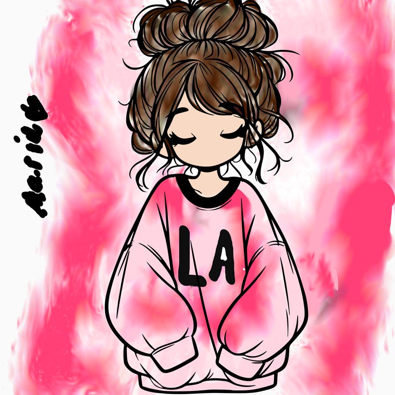 girl with baggy sweatshirt and messy bun