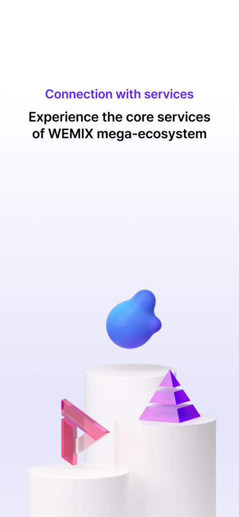WEMIX Wallet - A promotional screen for WEMIX Wallet highlighting connection with ecosystem services
