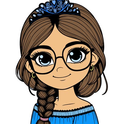 a girl with one braid and glasses who is a princess realistic