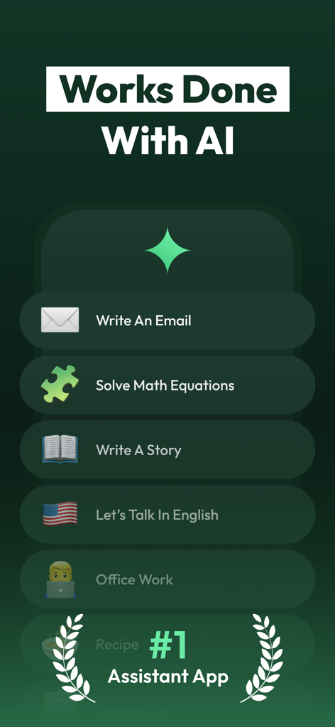 Aloy: Chat AI Assistant Helper - Interface of Aloy AI assistant showing task options like writing emails and solving math equations.