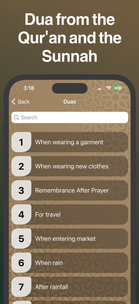 Azkar - اذكار : Athan & Prayer - Une liste de supplications et de Duas islamiques pour les situations quotidiennes dans l'interface de l'application Azkar.