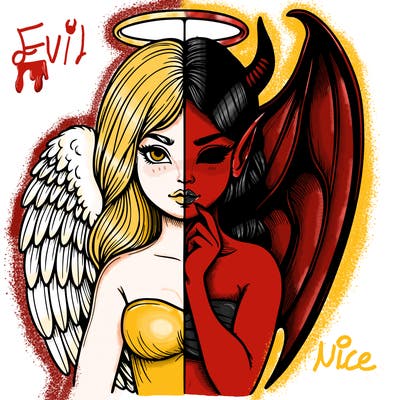 realistic angel half demon