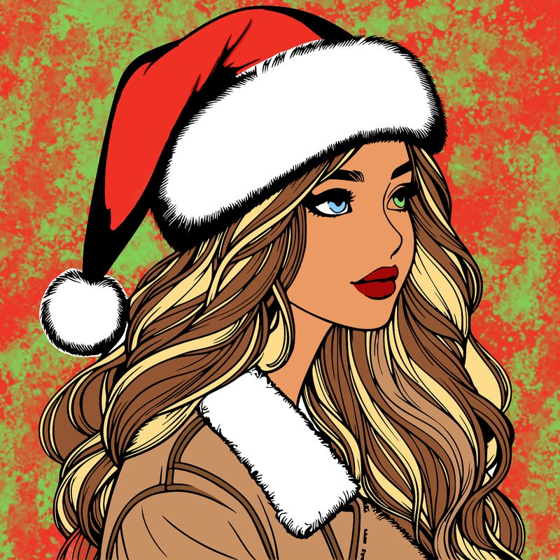 realistic girl in santa hat