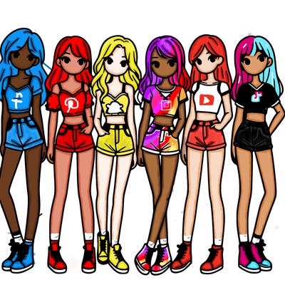 a group of girls wearing crop tops and shorts