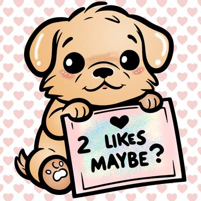 a puppy holding a sign that says 2 likes maybe?