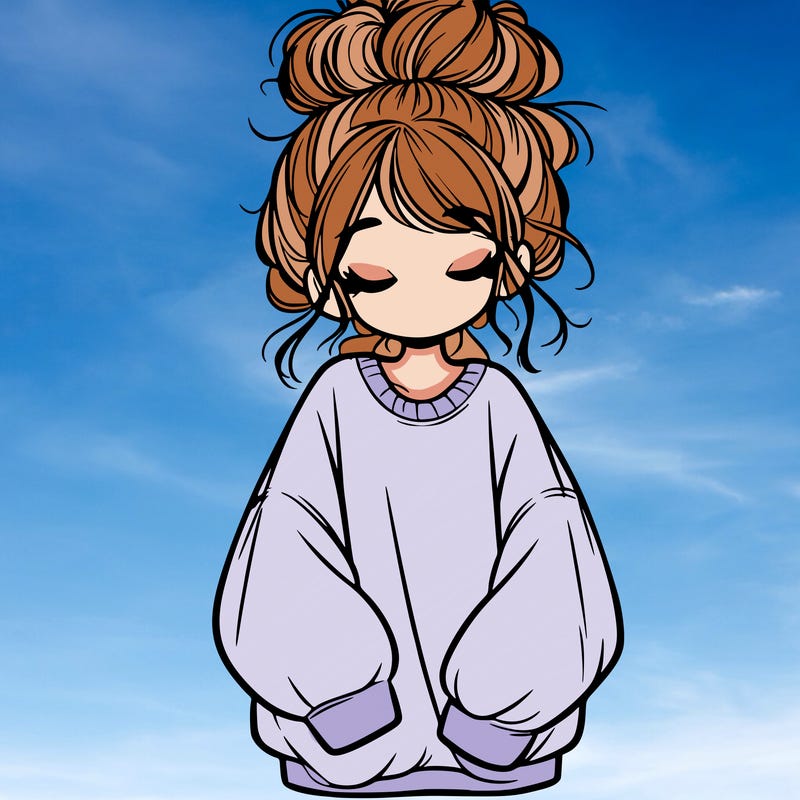 girl with baggy sweatshirt and messy bun