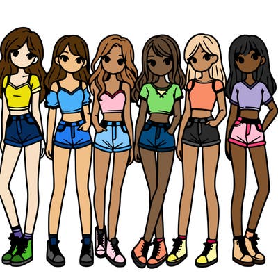 a group of girls wearing crop tops and shorts