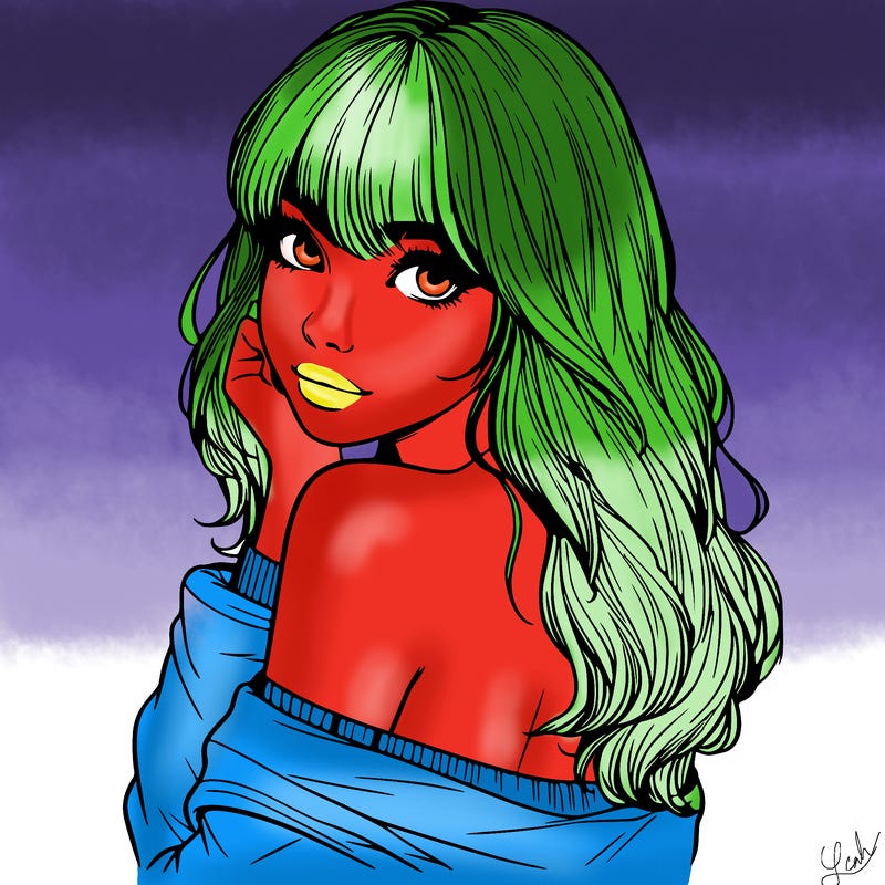realistic girl with bangs looking over her shoulder