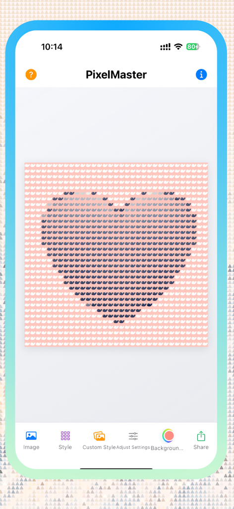 PixelMaster - Image Pixelator - PixelMaster app interface showing a heart created with custom pixel shapes