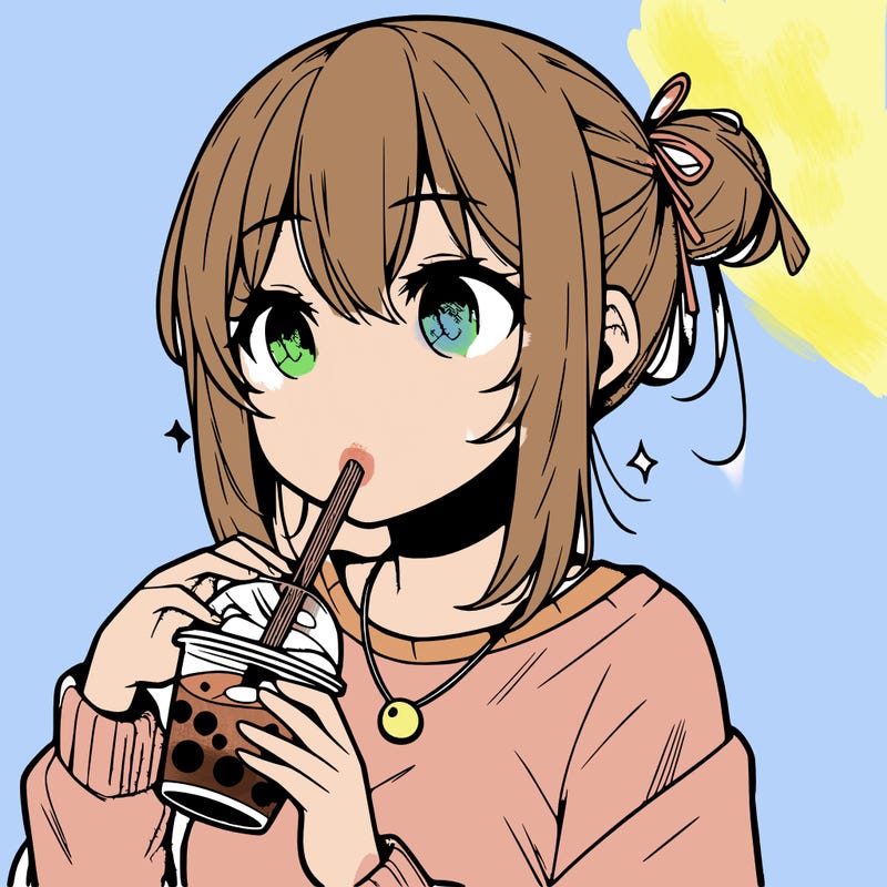 manga character drinking boba