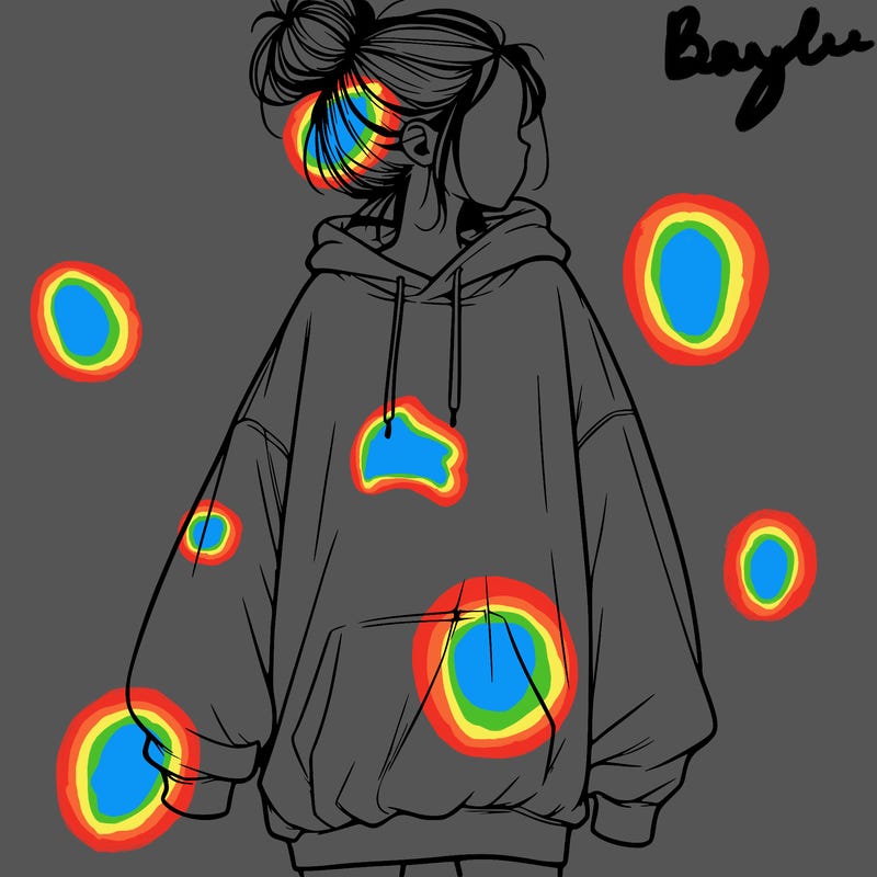 realistic girl with a oversized sweatshirt on and a bun
