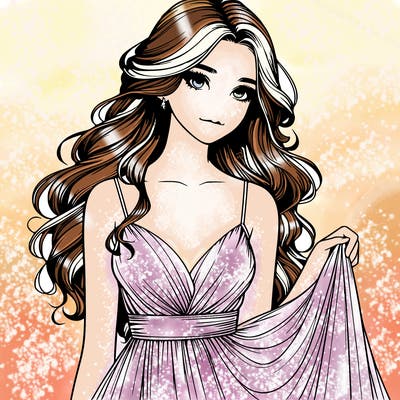 realistic girl in flowy silky prom dress