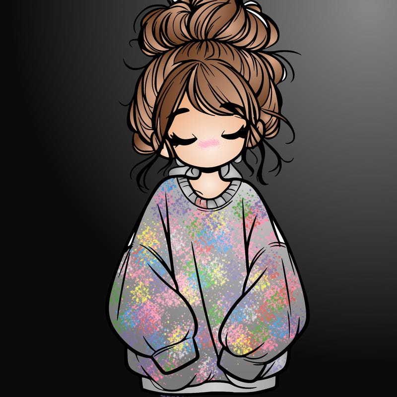 girl with baggy sweatshirt and messy bun