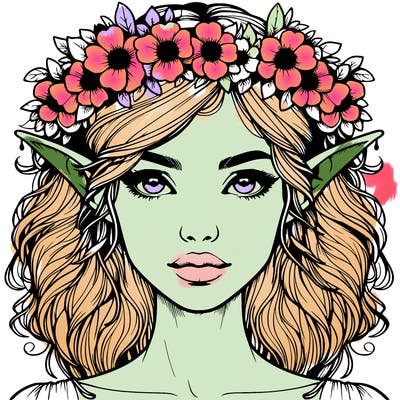 realistic female elf with flower crown