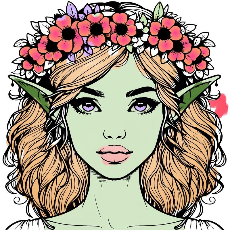 realistic female elf with flower crown