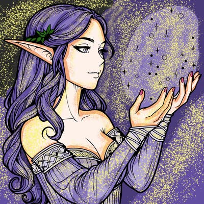 realistic elf girl doing magic