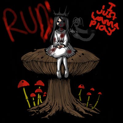 realistic girl sitting on a huge tree stump size toadstool with thorn crown