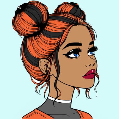 realistic girl with buns on the top of her head