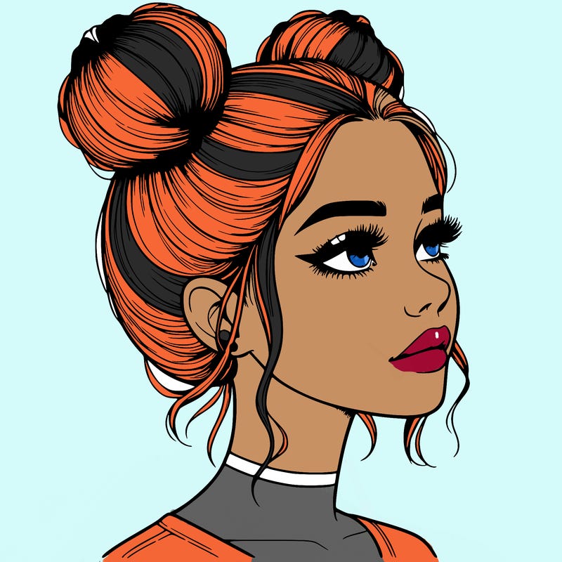 realistic girl with buns on the top of her head
