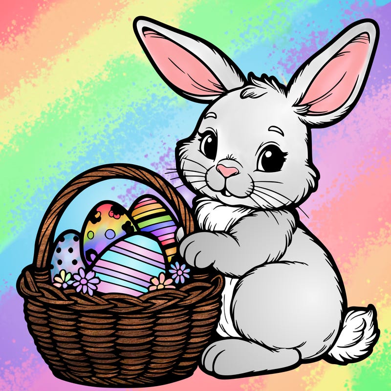easter bunny with a basket with eggs realistic