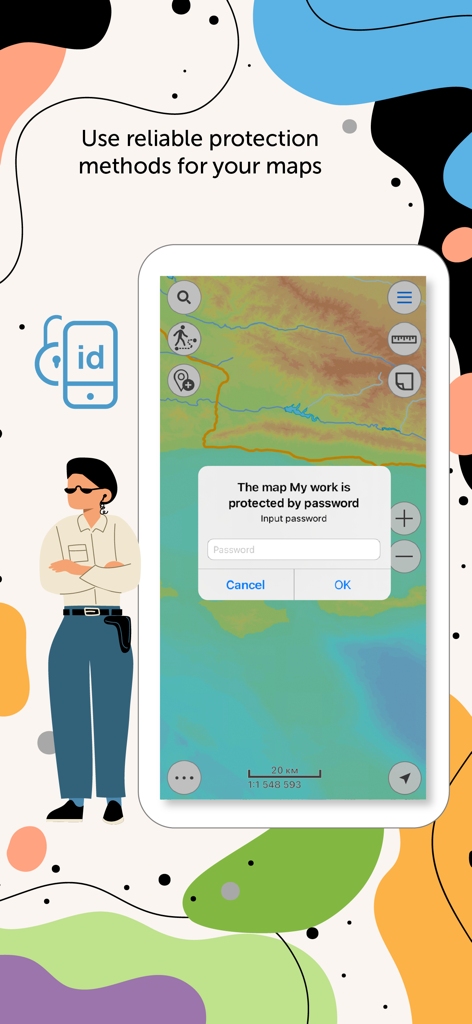eLiteMap - eLiteMap app interface showing a password prompt to protect map data