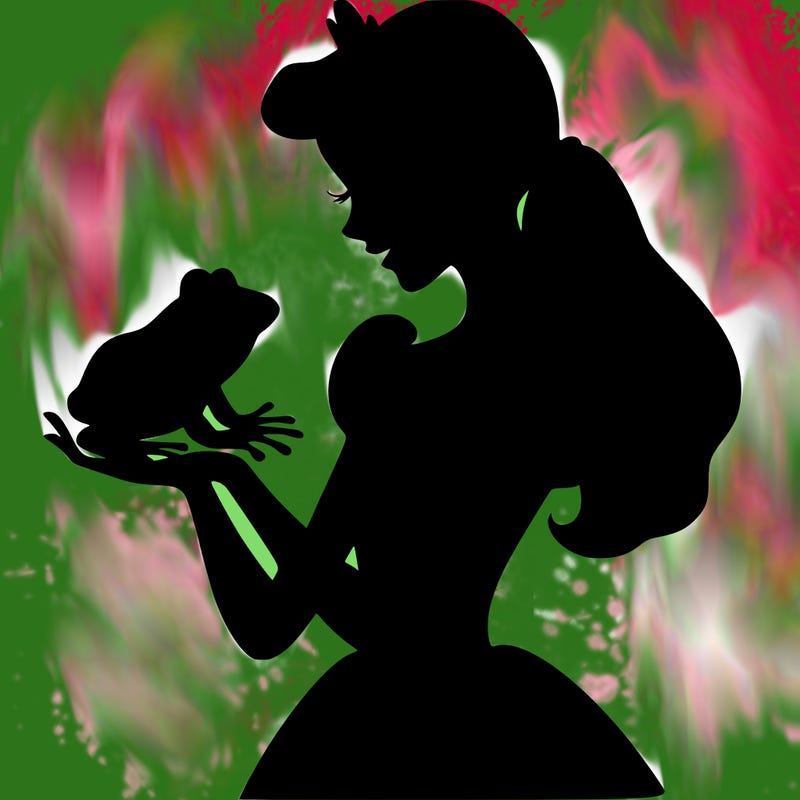 a shadow of a princess holding a frog realistic
